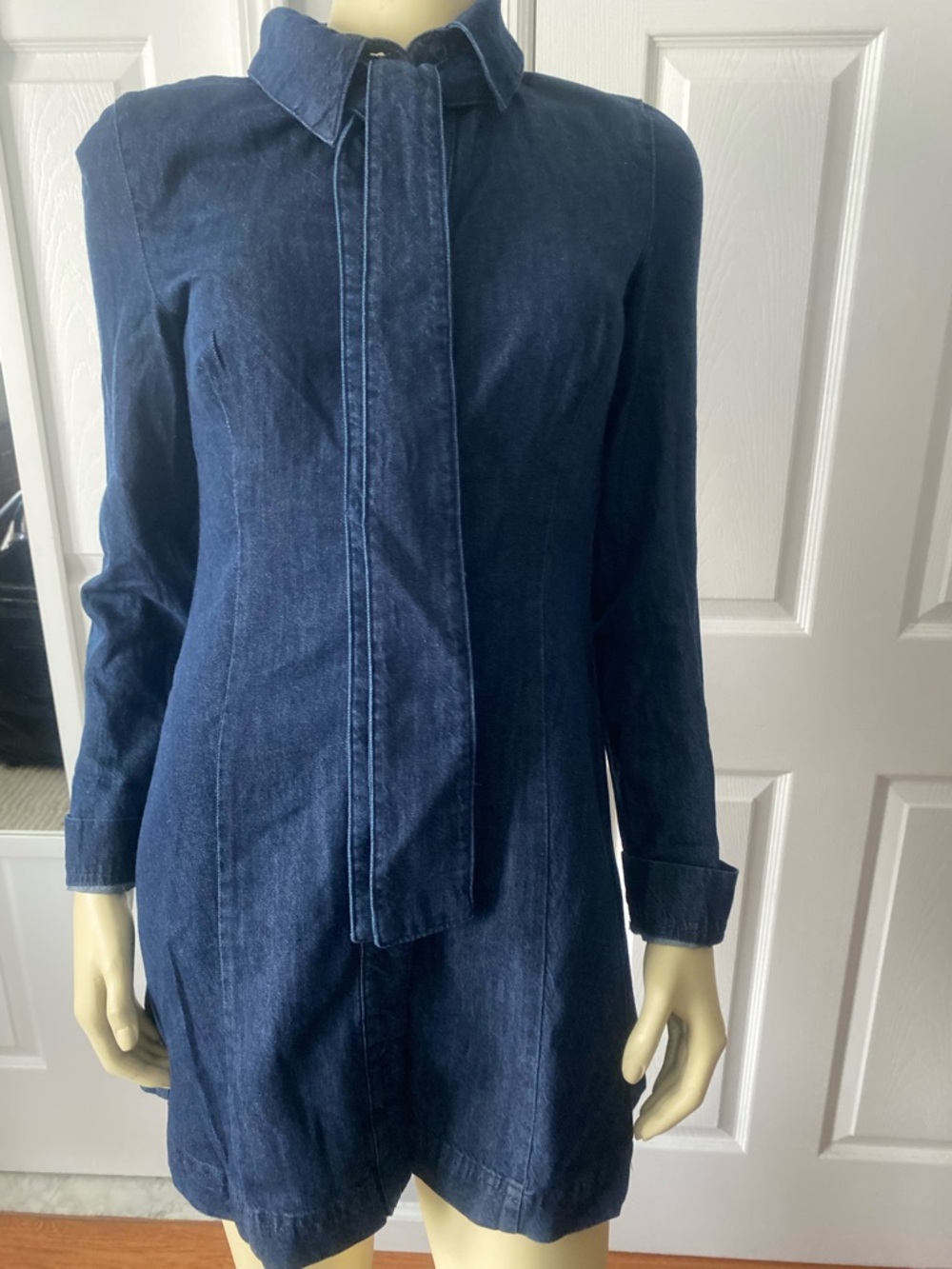Zara Dark Indigo Denim Tunic Dress with Neck Tie/ Size Small